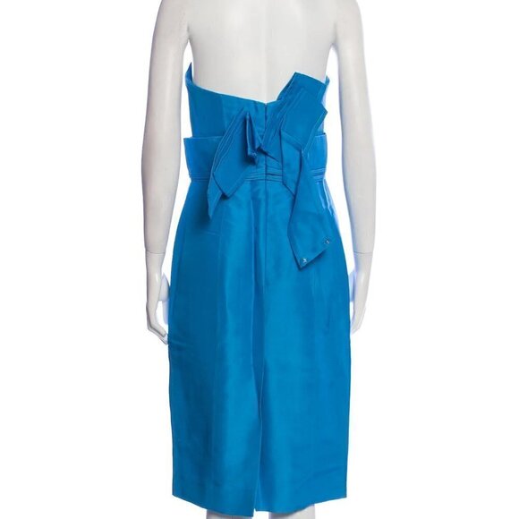 New Carolina Herrera Strapless 100% Silk Faille Blue Cocktail Dress NWT 4 US - Picture 4 of 9